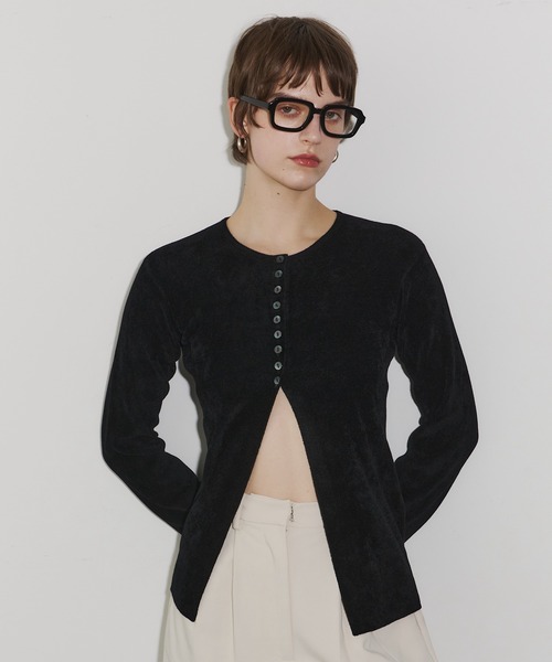 room153（ルームイチゴサン）の「ソフトモールニットカーディガン（カーディガン/ボレロ・レディース・ベージュ/ブルー/アイボリー/ブラック・FREE）」の5枚目の写真