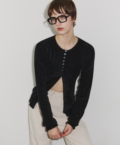 room153（ルームイチゴサン）の「ソフトモールニットカーディガン（カーディガン/ボレロ・レディース・ベージュ/ブルー/アイボリー/ブラック・FREE）」の6枚目の写真