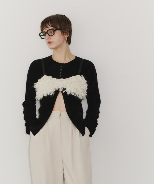 room153（ルームイチゴサン）の「ソフトモールニットカーディガン（カーディガン/ボレロ・レディース・ベージュ/ブルー/アイボリー/ブラック・FREE）」の8枚目の写真