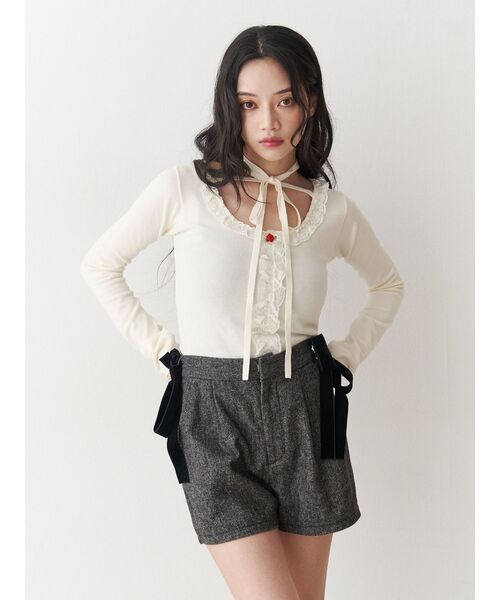 jouetie（ジュエティ）の「ベロアリボンショートパンツ【セットアップ対応】（その他パンツ・レディース・グレー/ピンク/ブラウン・MEDIUM）」の4枚目の写真