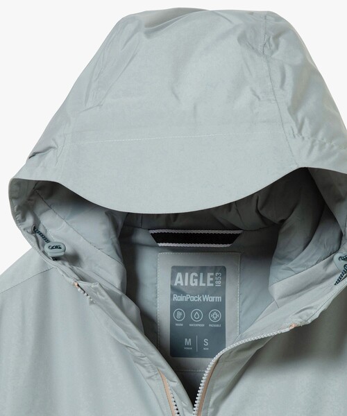 AIGLE(エーグル)の「【RainPack Warm】透湿防水 レインパックウォーム ロングジャケット(ダウンジャケット/コート・レディース・ブラック/アイボリー/ブルーグレー/モスグリーン/ダークネイビー・M/S/L)」の13枚目の写真