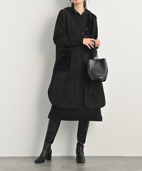 セール】パッチワークデザインリバーシブルVネックフェイクムートン