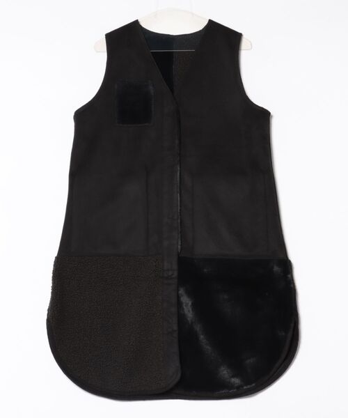 セール】パッチワークデザインリバーシブルVネックフェイクムートン