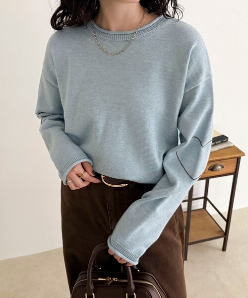 fredy emue(フレディエミュ)の「【新色追加!/主役級ニット】ハートステッチニットプルオーバー(ニット/セーター・レディース・グレー/サックスブルー/アイボリー/ボルドー・38)」の3枚目の写真