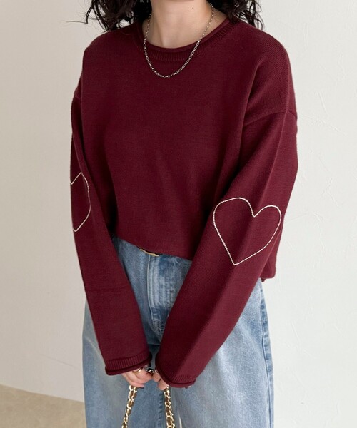 fredy emue(フレディエミュ)の「【新色追加!/主役級ニット】ハートステッチニットプルオーバー(ニット/セーター・レディース・グレー/サックスブルー/アイボリー/ボルドー・38)」の4枚目の写真