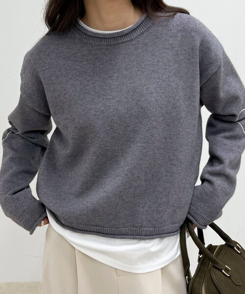 fredy emue(フレディエミュ)の「【新色追加!/主役級ニット】ハートステッチニットプルオーバー(ニット/セーター・レディース・グレー/サックスブルー/アイボリー/ボルドー・38)」の10枚目の写真