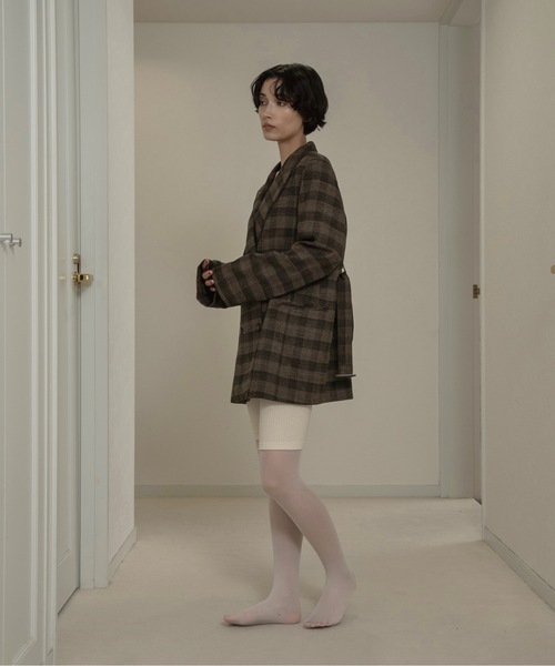 lawgy（ラウジー）の「belted check jacket / ベルテッドチェックジャケット（テーラードジャケット・レディース・チェック・FREE）」の2枚目の写真
