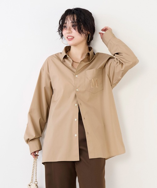 Mロゴ刺繍ストレートシャツ