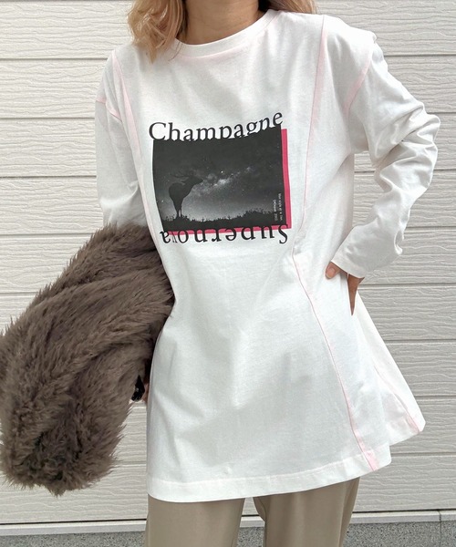 Q(キュー)の「切替フォトロンT(Tシャツ/カットソー・レディース・アイボリー/チャコールグレー・MEDIUM)」の9枚目の写真