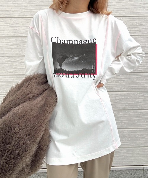 Q(キュー)の「切替フォトロンT(Tシャツ/カットソー・レディース・アイボリー/チャコールグレー・MEDIUM)」の22枚目の写真