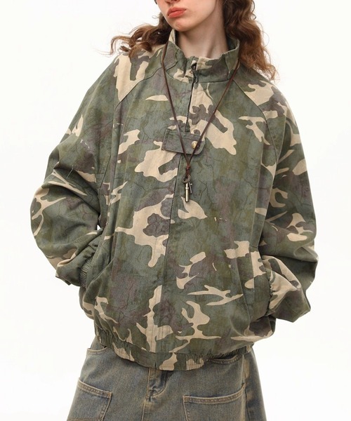セール】【秋冬新作】オーバーサイズ迷彩柄ジップアップジャケット