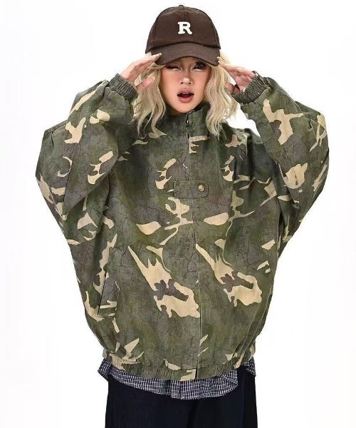 セール】【秋冬新作】オーバーサイズ迷彩柄ジップアップジャケット