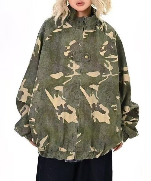 セール】【秋冬新作】オーバーサイズ迷彩柄ジップアップジャケット