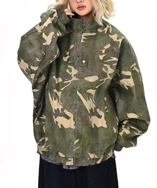 セール】【秋冬新作】オーバーサイズ迷彩柄ジップアップジャケット