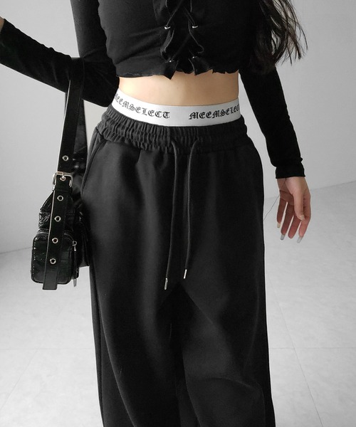 me+em select（ミームセレクト）の「【 ２color 】ウエストグランジロゴスウェットワイドパンツ ／ waist grunge logo sweat wide pants（スウェットパンツ・レディース・グレー/ブラック・FREE）」の12枚目の写真