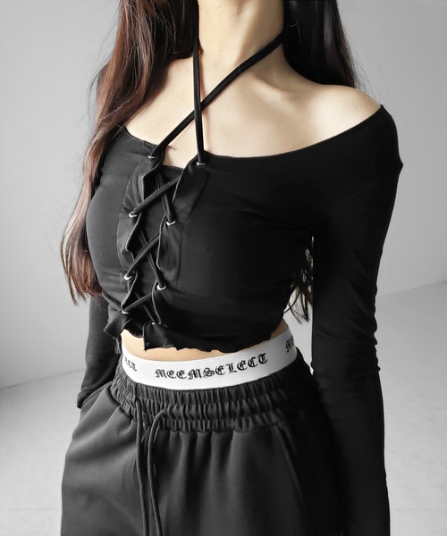 me+em select（ミームセレクト）の「【 ２color 】ウエストグランジロゴスウェットワイドパンツ ／ waist grunge logo sweat wide pants（スウェットパンツ・レディース・グレー/ブラック・FREE）」の14枚目の写真