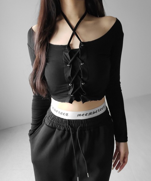 me+em select（ミームセレクト）の「【 ２color 】ウエストグランジロゴスウェットワイドパンツ ／ waist grunge logo sweat wide pants（スウェットパンツ・レディース・グレー/ブラック・FREE）」の15枚目の写真