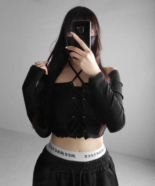 me+em select（ミームセレクト）の「【 ２color 】ウエストグランジロゴスウェットワイドパンツ ／ waist grunge logo sweat wide pants（スウェットパンツ・レディース・グレー/ブラック・FREE）」の16枚目の写真