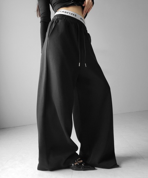 me+em select（ミームセレクト）の「【 ２color 】ウエストグランジロゴスウェットワイドパンツ ／ waist grunge logo sweat wide pants（スウェットパンツ・レディース・グレー/ブラック・FREE）」の19枚目の写真