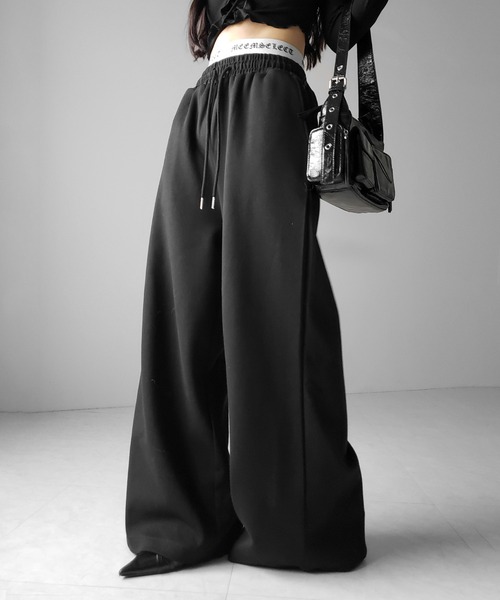 me+em select（ミームセレクト）の「【 ２color 】ウエストグランジロゴスウェットワイドパンツ ／ waist grunge logo sweat wide pants（スウェットパンツ・レディース・グレー/ブラック・FREE）」の20枚目の写真