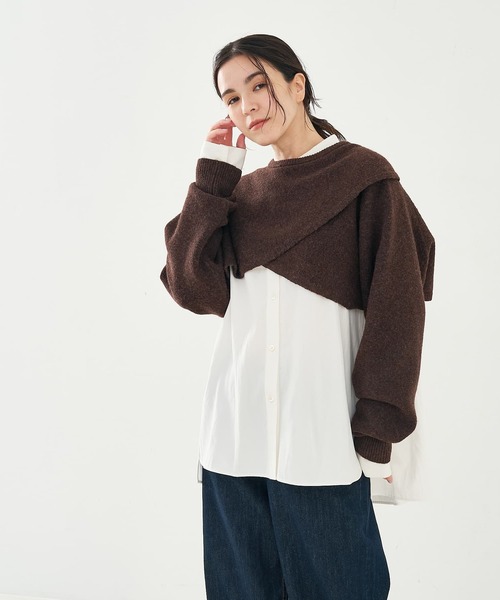 collex（コレックス）の「2WAYショートニットプルオーバー（ニット/セーター・レディース・ブラウン/アイボリー/ブラック・フリー）」の3枚目の写真