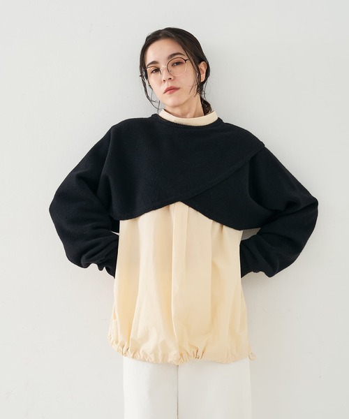 collex（コレックス）の「2WAYショートニットプルオーバー（ニット/セーター・レディース・ブラウン/アイボリー/ブラック・フリー）」の2枚目の写真