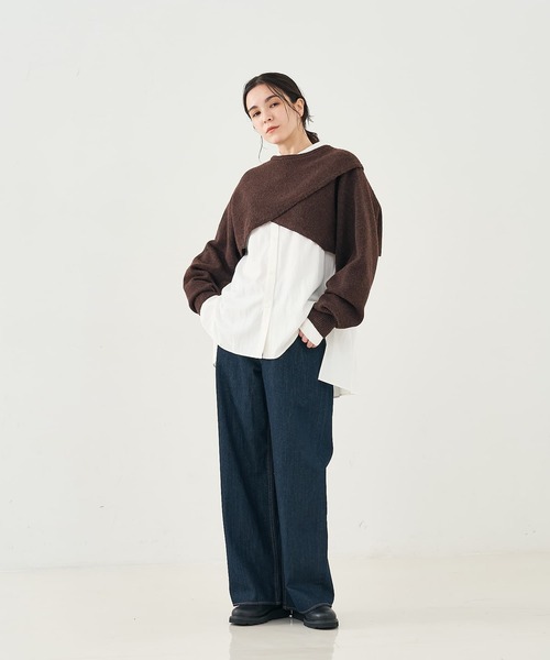 collex（コレックス）の「2WAYショートニットプルオーバー（ニット/セーター・レディース・ブラウン/アイボリー/ブラック・フリー）」の6枚目の写真