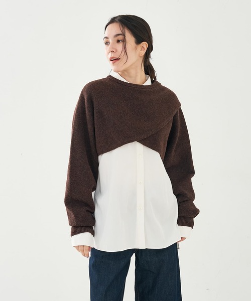 collex（コレックス）の「2WAYショートニットプルオーバー（ニット/セーター・レディース・ブラウン/アイボリー/ブラック・フリー）」の5枚目の写真