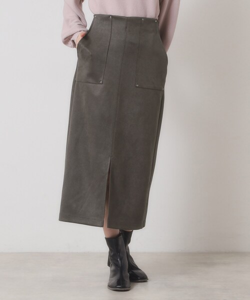 ITS'DEMO（イッツデモ）の「【マシンウォッシャブル／ウエストゴム】カットスエードスカート（スカート・レディース・ベージュ/ブラウン系その他/チャコールグレー・00）」の4枚目の写真