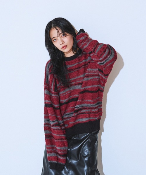 JEANASIS(ジーナシス)の「7Gランダムボーダープルオーバー/617270(ニット/セーター・レディース・レッド系その他/ネイビー系/ブラック系その他・FREE)」の3枚目の写真