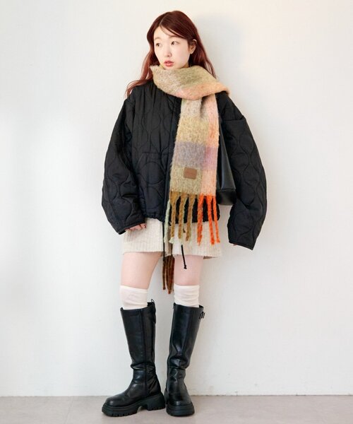 Kastane(カスタネ)の「チェックマフラー(マフラー・レディース・カーキ/ブラウン/ピンク・FREE)」の8枚目の写真