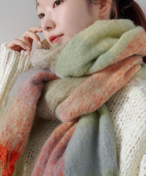 Kastane(カスタネ)の「チェックマフラー(マフラー・レディース・カーキ/ブラウン/ピンク・FREE)」の12枚目の写真