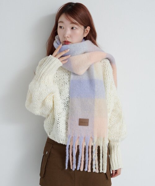 Kastane(カスタネ)の「チェックマフラー(マフラー・レディース・カーキ/ブラウン/ピンク・FREE)」の21枚目の写真