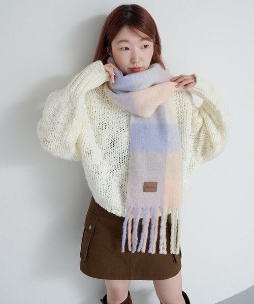 Kastane(カスタネ)の「チェックマフラー(マフラー・レディース・カーキ/ブラウン/ピンク・FREE)」の22枚目の写真