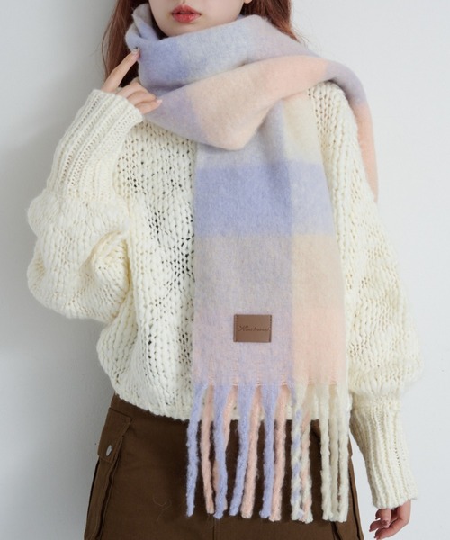 Kastane(カスタネ)の「チェックマフラー(マフラー・レディース・カーキ/ブラウン/ピンク・FREE)」の3枚目の写真