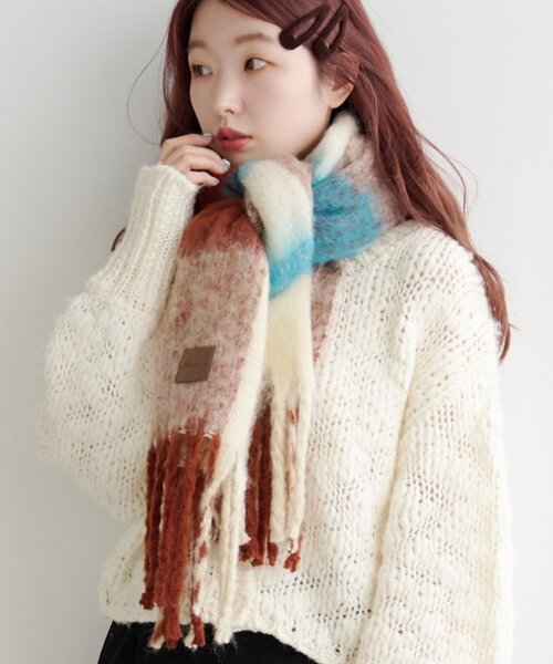 Kastane(カスタネ)の「チェックマフラー(マフラー・レディース・カーキ/ブラウン/ピンク・FREE)」の5枚目の写真