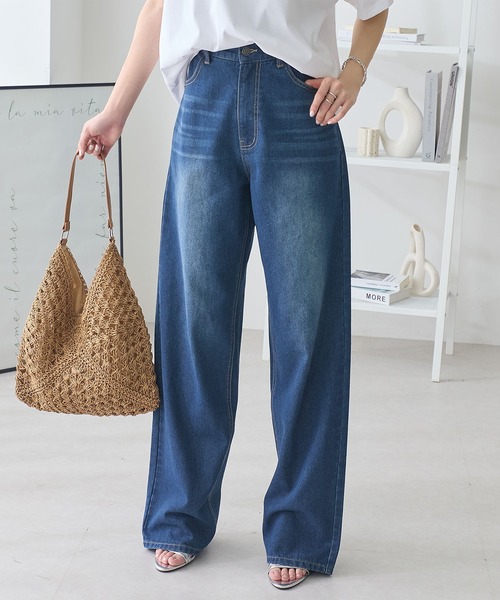 ReDial(リダイアル)の「ルーズストレートデニム(デニムパンツ・レディース・ケミカルウォッシュ/ブラック/ブルー・M/L/LL/3L)」の3枚目の写真