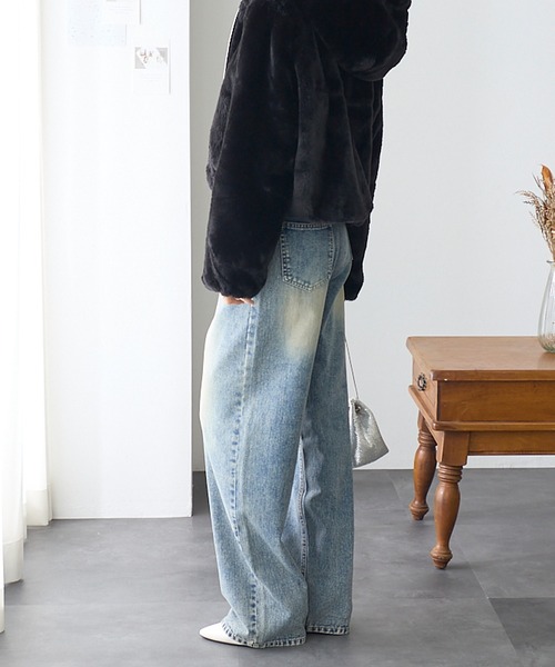 ReDial(リダイアル)の「ルーズストレートデニム(デニムパンツ・レディース・ケミカルウォッシュ/ブラック/ブルー・M/L/LL/3L)」の8枚目の写真