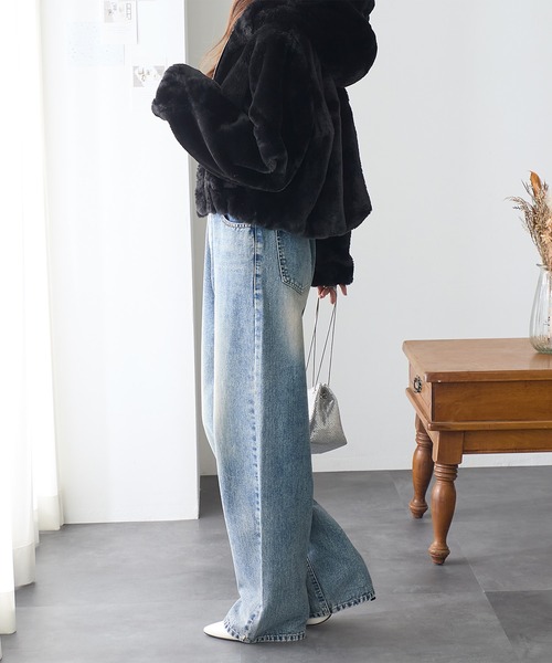 ReDial(リダイアル)の「ルーズストレートデニム(デニムパンツ・レディース・ケミカルウォッシュ/ブラック/ブルー・M/L/LL/3L)」の10枚目の写真