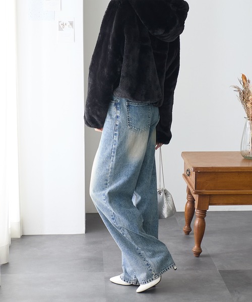 ReDial(リダイアル)の「ルーズストレートデニム(デニムパンツ・レディース・ケミカルウォッシュ/ブラック/ブルー・M/L/LL/3L)」の11枚目の写真