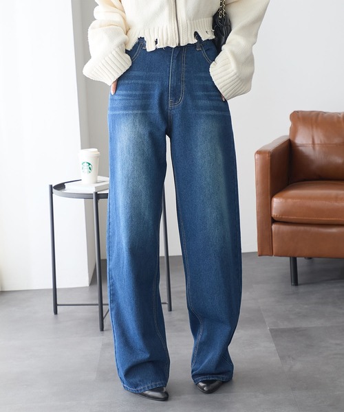 ReDial(リダイアル)の「ルーズストレートデニム(デニムパンツ・レディース・ケミカルウォッシュ/ブラック/ブルー・M/L/LL/3L)」の19枚目の写真