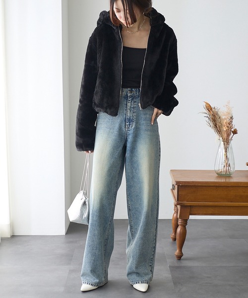 ReDial(リダイアル)の「ルーズストレートデニム(デニムパンツ・レディース・ケミカルウォッシュ/ブラック/ブルー・M/L/LL/3L)」の13枚目の写真