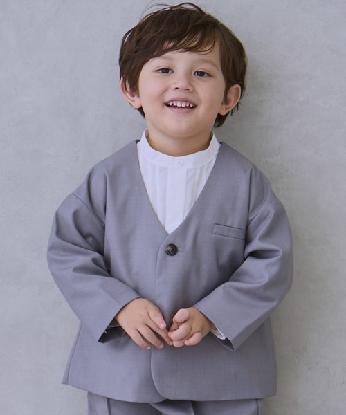 petit main（プティマイン）の「【セミフォーマル】ノーカラーJK+ロングパンツセットアップ（スーツセット・キッズ・ネイビー/グレイッシュベージュ・130cm/120cm/90cm/110cm/100cm）」の5枚目の写真