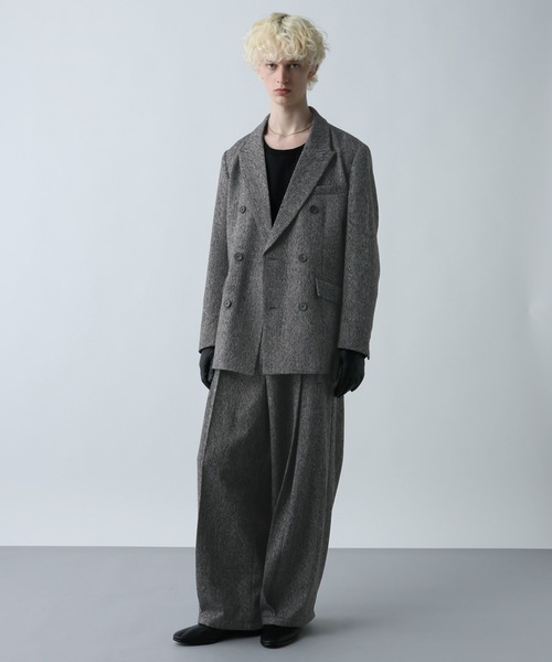 SET UP対応】ツイードダブルジャケット(HARE)（テーラードジャケット