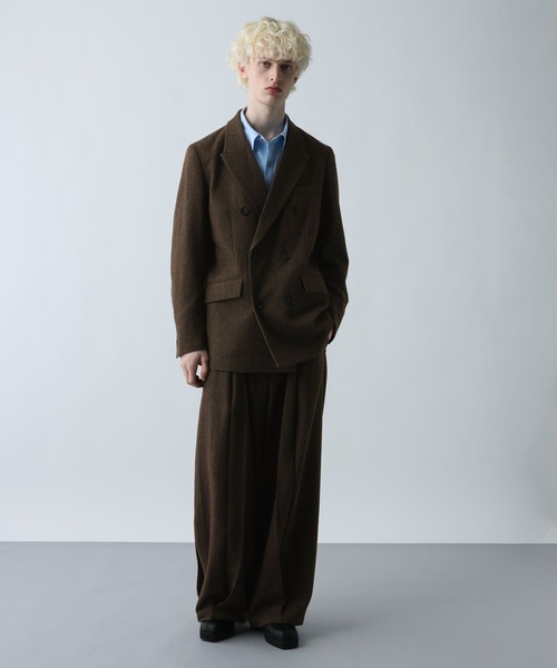 SET UP対応】ツイードダブルジャケット(HARE)（テーラードジャケット