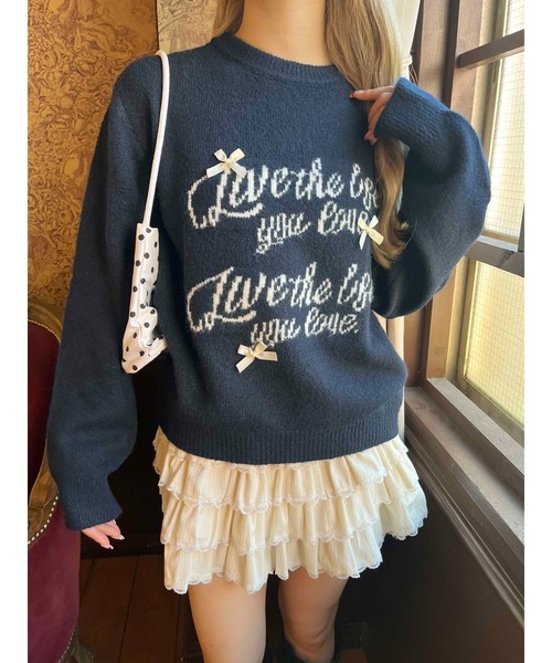 PHILLY（フィリー）の「リボンデザインジャガードニット（ニット/セーター・レディース・グレー/ネイビー/ベージュ・FREE）」の3枚目の写真