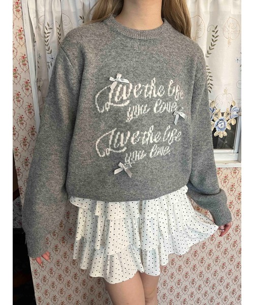 PHILLY（フィリー）の「リボンデザインジャガードニット（ニット/セーター・レディース・グレー/ネイビー/ベージュ・FREE）」の2枚目の写真