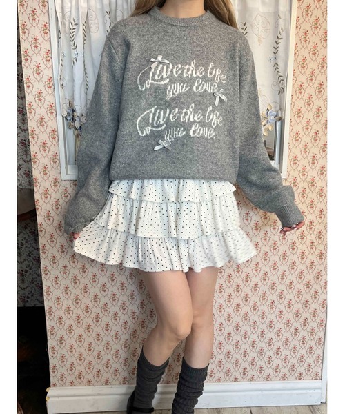 PHILLY（フィリー）の「リボンデザインジャガードニット（ニット/セーター・レディース・グレー/ネイビー/ベージュ・FREE）」の9枚目の写真