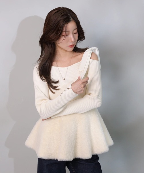 ファーペプラムリボンニット（ニット/セーター）｜Apuweiser-riche