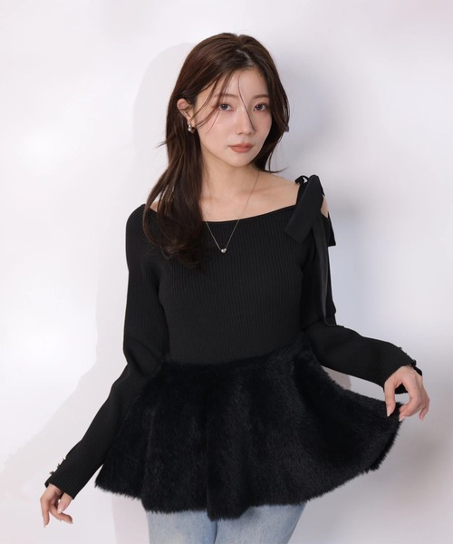 ファーペプラムリボンニット（ニット/セーター）｜Apuweiser-riche